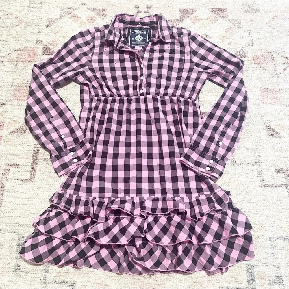 Y2K Victoria’s Secret Pink & black plaid babydoll shirt dress ruffled hem size M - Picture 3 of 12